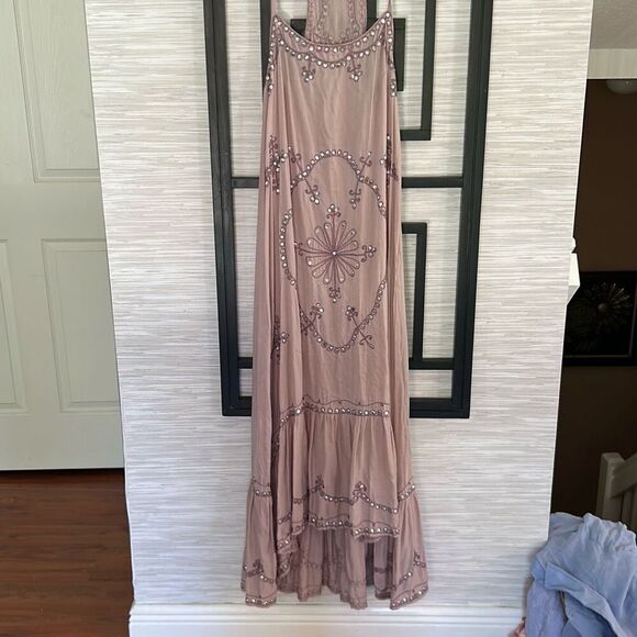 Gorgeous maxi dress rayon embroidered Indian style one size lavender dusty Rose - Picture 5 of 6